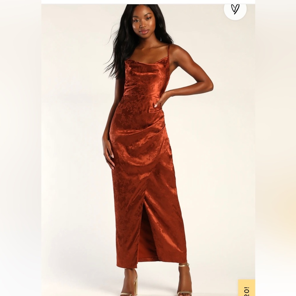 Lulu’s fitted, Rust Orange Satin Dress
